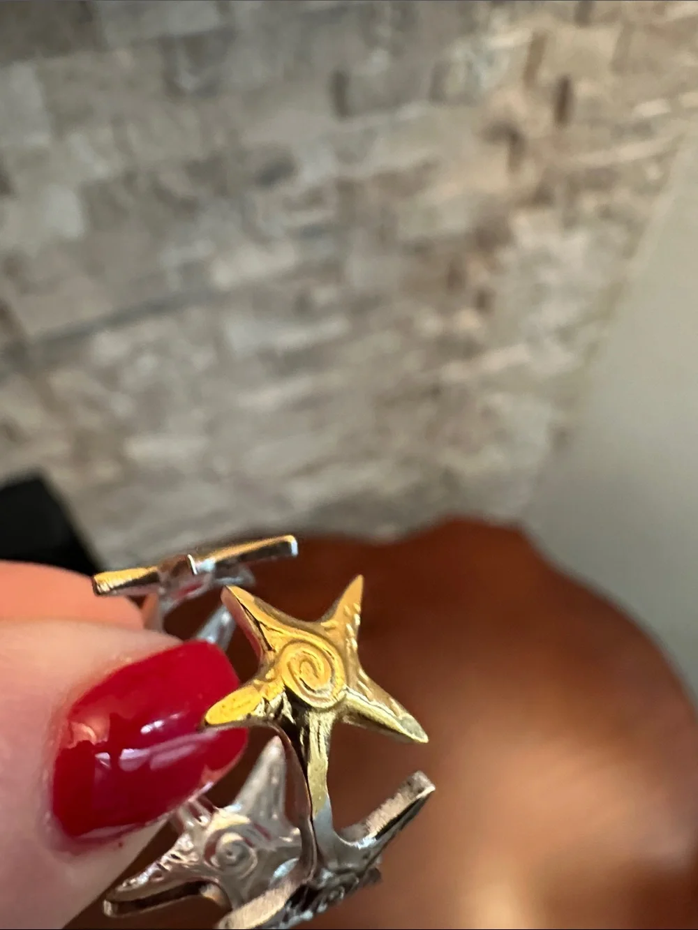 Fashion Jewelry Two-Tone Starfish Open Cuff Ring - Gold & Silver